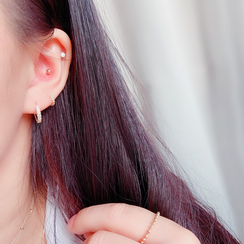 10K Solid gold 5mm 6mm 7mm 8mm 9mm 10mm 11mm cubic zirconia cartilage small huggie hoop earring,solid gold huggie earrings,solid gold hoop,