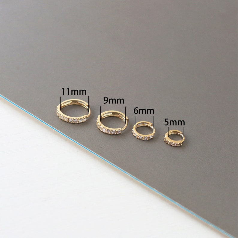 10K Solid gold 5mm 6mm 7mm 8mm 9mm 10mm 11mm cubic zirconia cartilage small huggie hoop earring,solid gold huggie earrings,solid gold hoop,