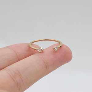 14k Solid Gold Diamond Ring, Sold Gold Open Gemstone Ring, Minimalist Marquise Stone Gold Ring, Solid Gold Dainty Thin Band Ring. image 2
