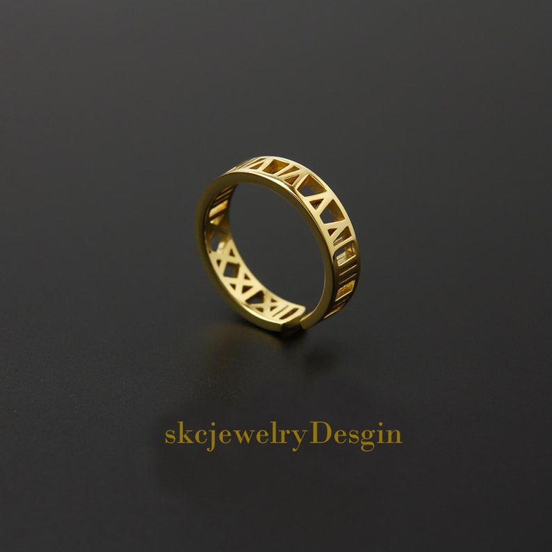 Solid Gold Custom Roman Numerals Ring, Solid Gold Custom Name Ring, Gold Custom Date Ring, Anniversary Gift for her, Personalized Jewelry. image 1