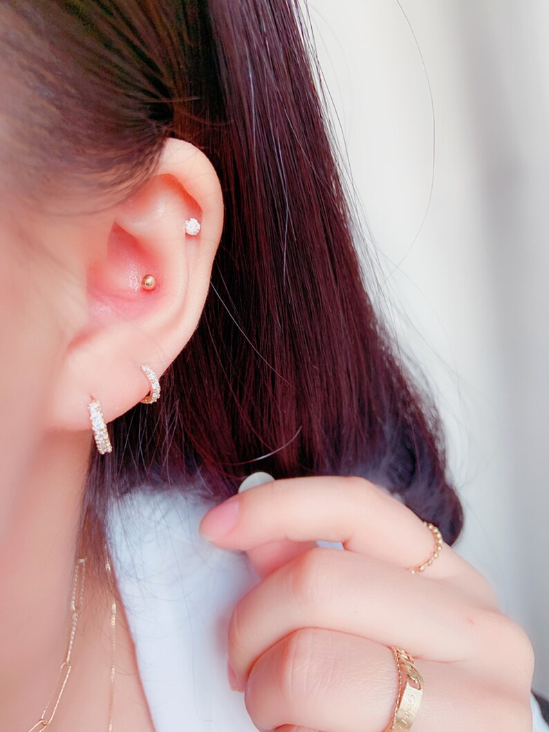 10K Solid gold 5mm 6mm 7mm 8mm 9mm 10mm 11mm cubic zirconia cartilage small huggie hoop earring,solid gold huggie earrings,solid gold hoop,