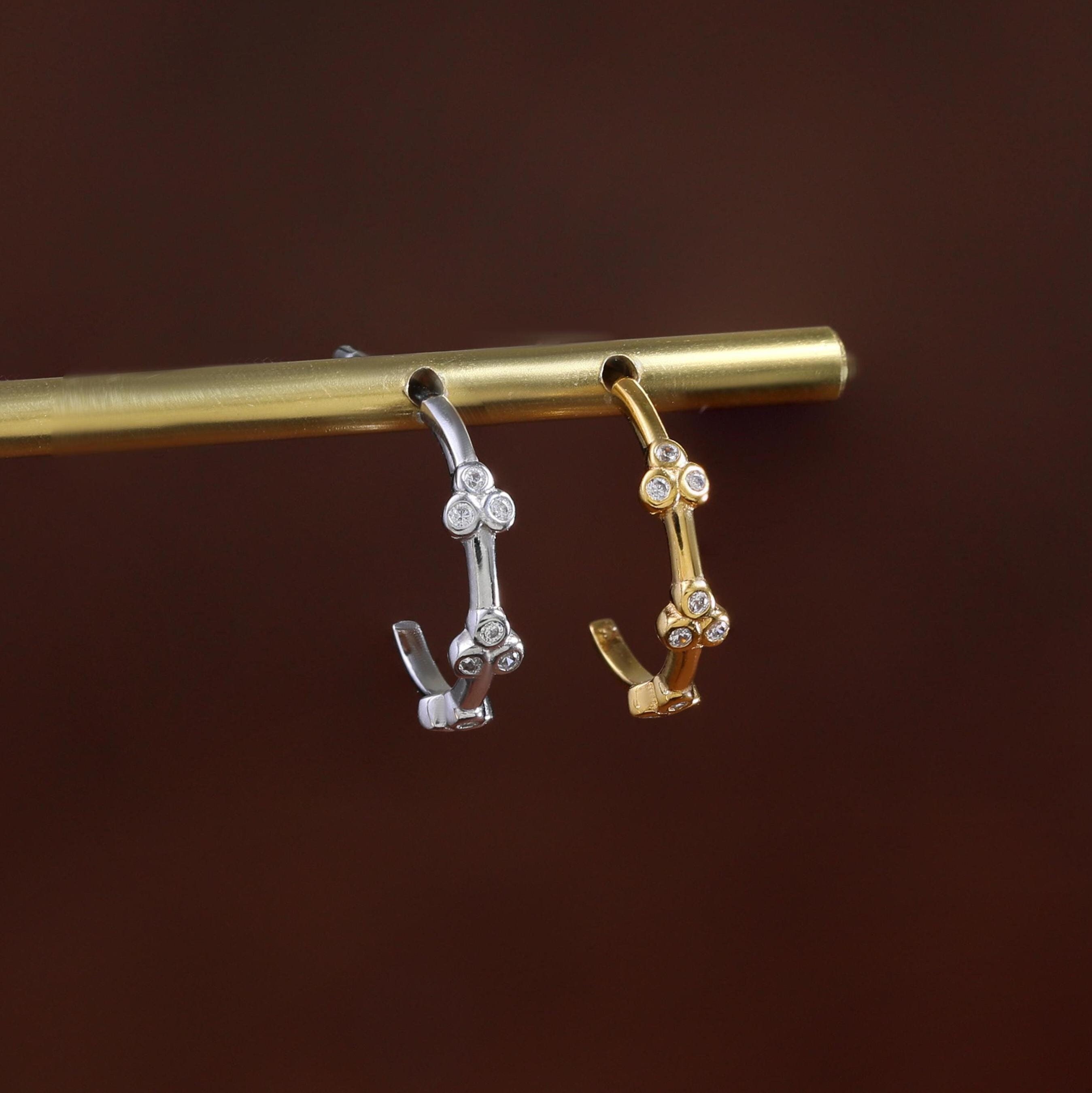 Sterling Silver Diamond Flower Stud Earring, 14K Gold Plated Floral Earlobe Hoop Earring, 14K Minimalist Butterfly Back Hoop Earring