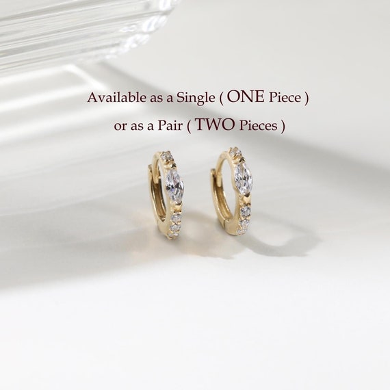 14K Solid Gold Small Hoop Earring, Gemstone Cartilage Earrings