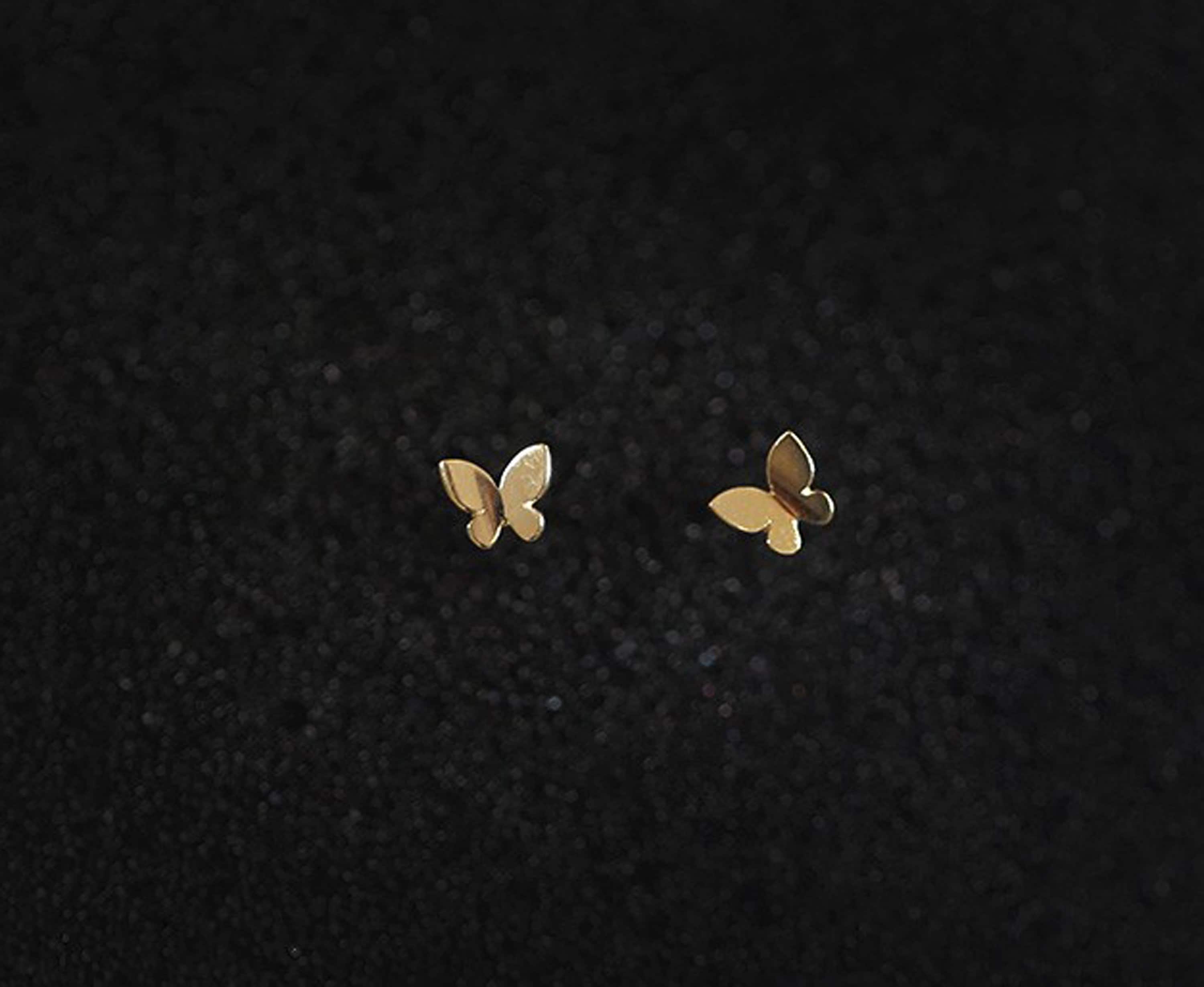 14K solid gold butterfly stud earringReal Gold earringsimple Etsy