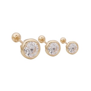 14k Solid Gold Bezel Round Cubic Zirconia Screw Back Stud Earrings.Diamond Earring Stud.Screw Back earrings. Round Cut CZ Diamond Stud.