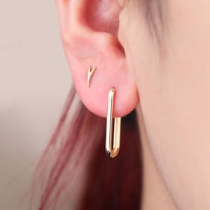 10K Solid Gold Dicke Oval Quadrat Hoop Ohrring, Gold Chunky Huggie Hoop Ohrring, Quadrat Klapp Hoop Ring, Multi-Size Hoop Ohrring