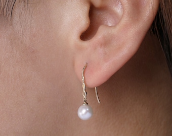 Boucles d'oreilles pendantes en or massif 14 carats, boucles d'oreilles en perles d'eau douce, cadeau pour elle.