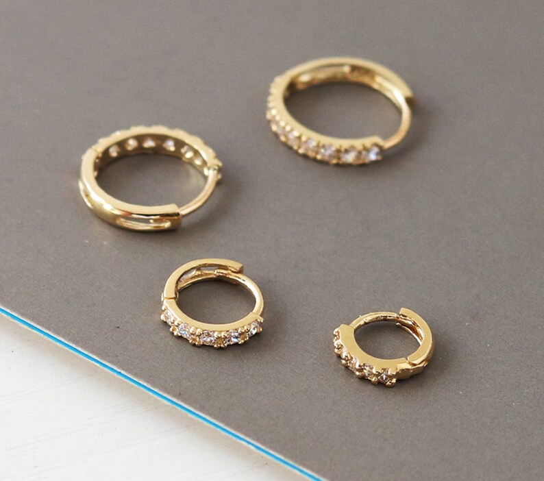 10K Solid gold 5mm 6mm 7mm 8mm 9mm 10mm 11mm cubic zirconia cartilage small huggie hoop earring,solid gold huggie earrings,solid gold hoop,