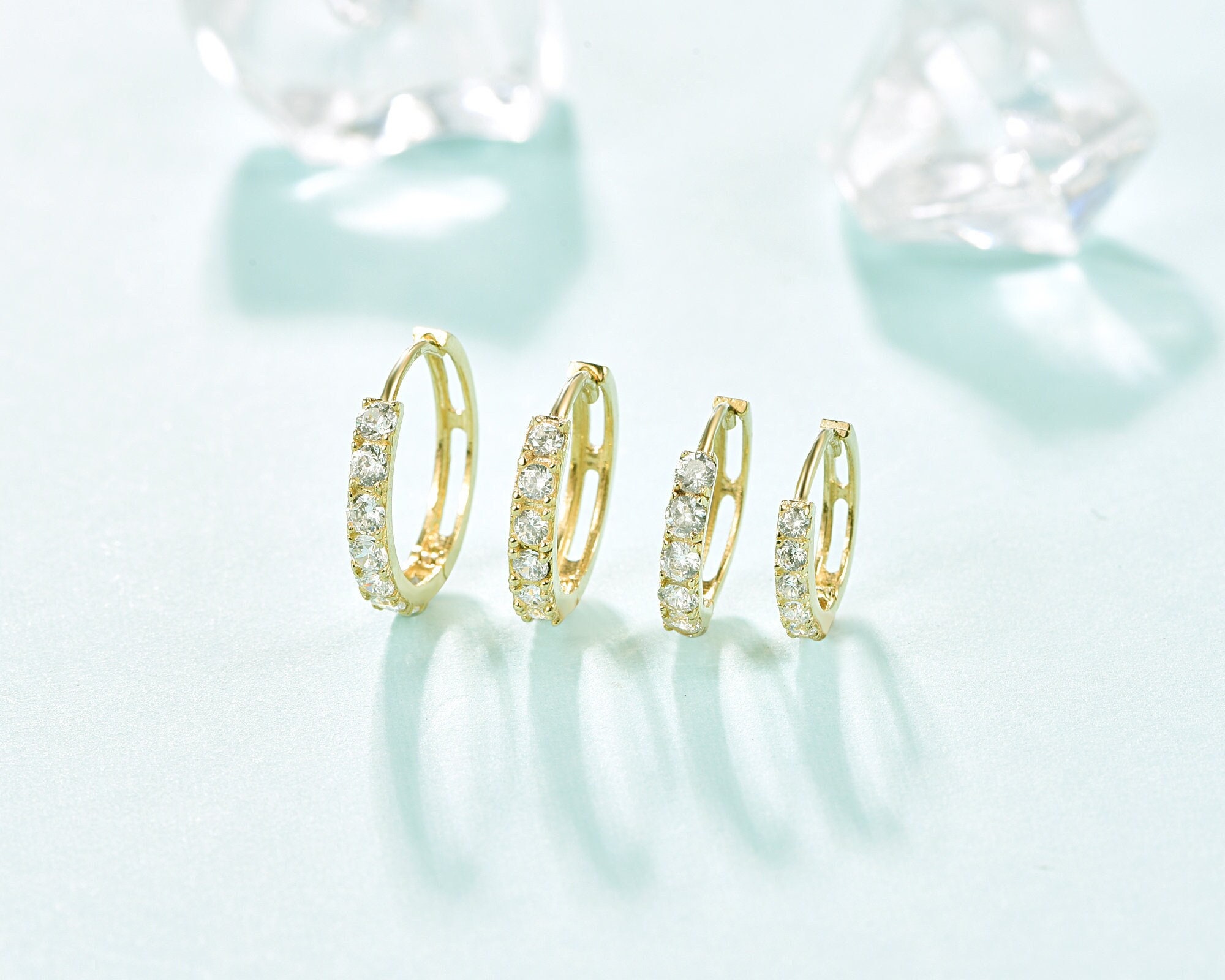 10K Solid gold 5mm 6mm 7mm 8mm 9mm 10mm 11mm cubic zirconia cartilage small huggie hoop earring,solid gold huggie earrings,solid gold hoop,