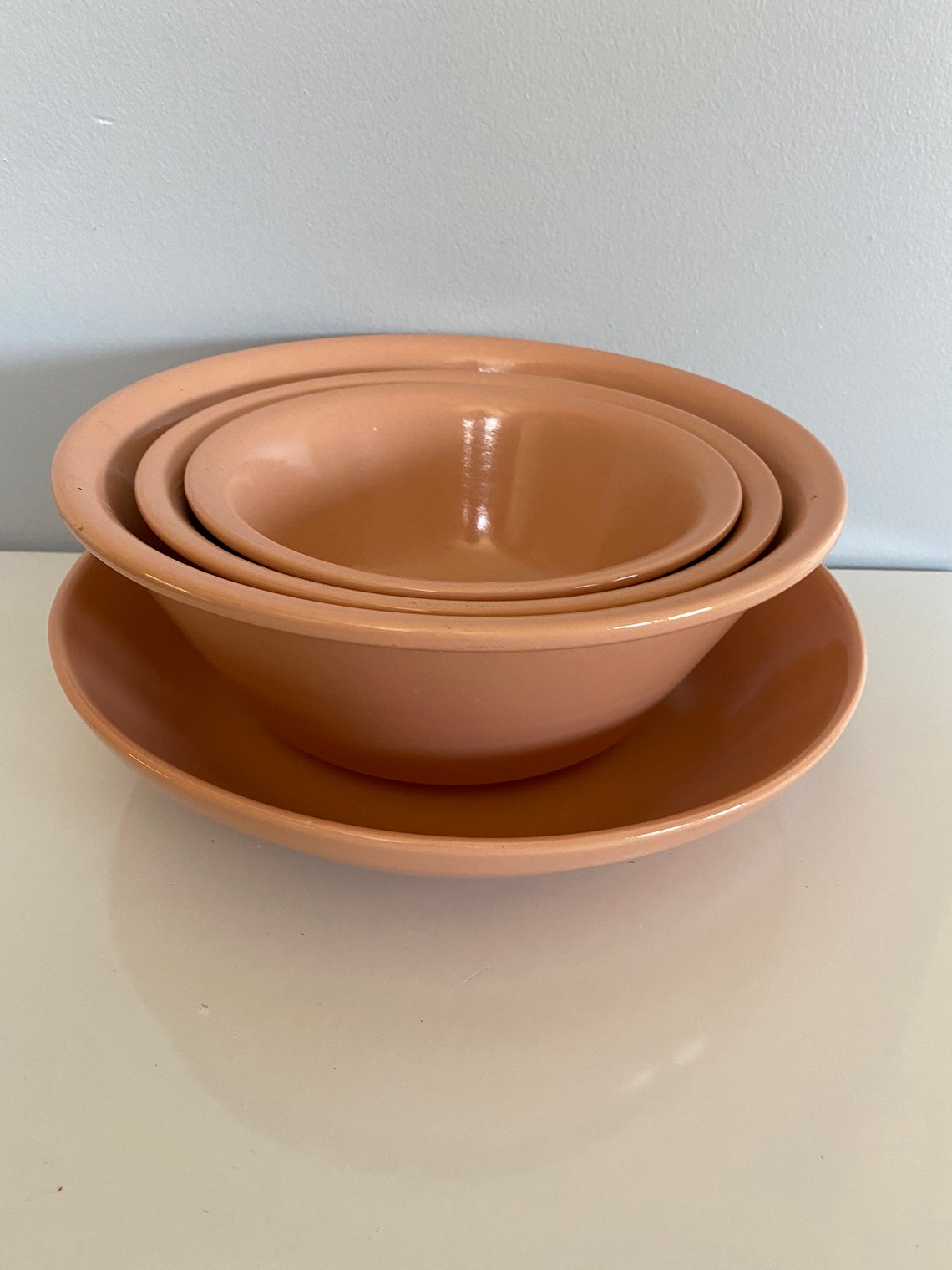 Pink ceramic mixing bowls set of 4 vintage mauve Alamo Etsy