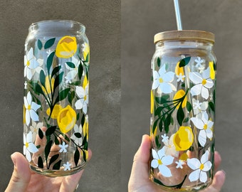 Lemons Beer Glass Can, Lemon Glass Can, Libbey Beer Glass Can, Lemon Wrap Svg, Fruit Tumbler, Lemon Cup, Lemon Decor, Lemon Citrus Flowers