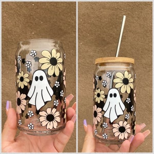 Daisy Ghost Halloween Glass Can Cup