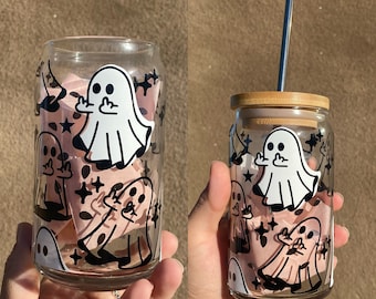 Middle Finger Ghosts, Halloween Cups,Halloween Ghosts,Halloween Decorations,Beer Glass Cans,Halloween Beer Glass,Halloween Beer Glass Coffee