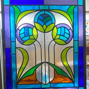 Art nouveau, stained glass panel