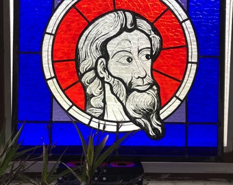 Panneau de vitrail " Tête de Christ " reproduction