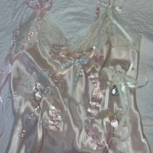 Sold***Pink satin lace diamond coquette fairy dress L***Sold