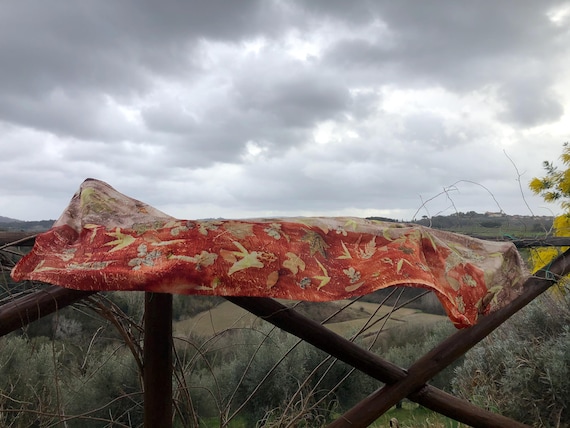 Sciarpe in pura seta, eco stampate, colori naturali, scialli eco-print, wool scarf eco printed, shawl eco dyed only natural botanical dye