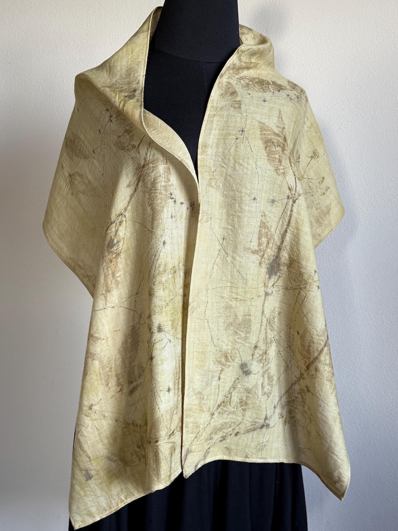 Sciarpe in pura seta, eco stampate, colori naturali, scialli eco-print, wool scarf eco printed, shawl eco dyed only natural botanical dye Cream 70x160cm