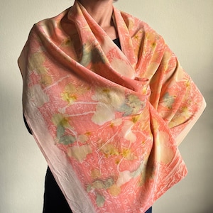 Sciarpe in pura seta, eco stampate, colori naturali, scialli eco-print, wool scarf eco printed, shawl eco dyed only natural botanical dye Corallo 45x180cm