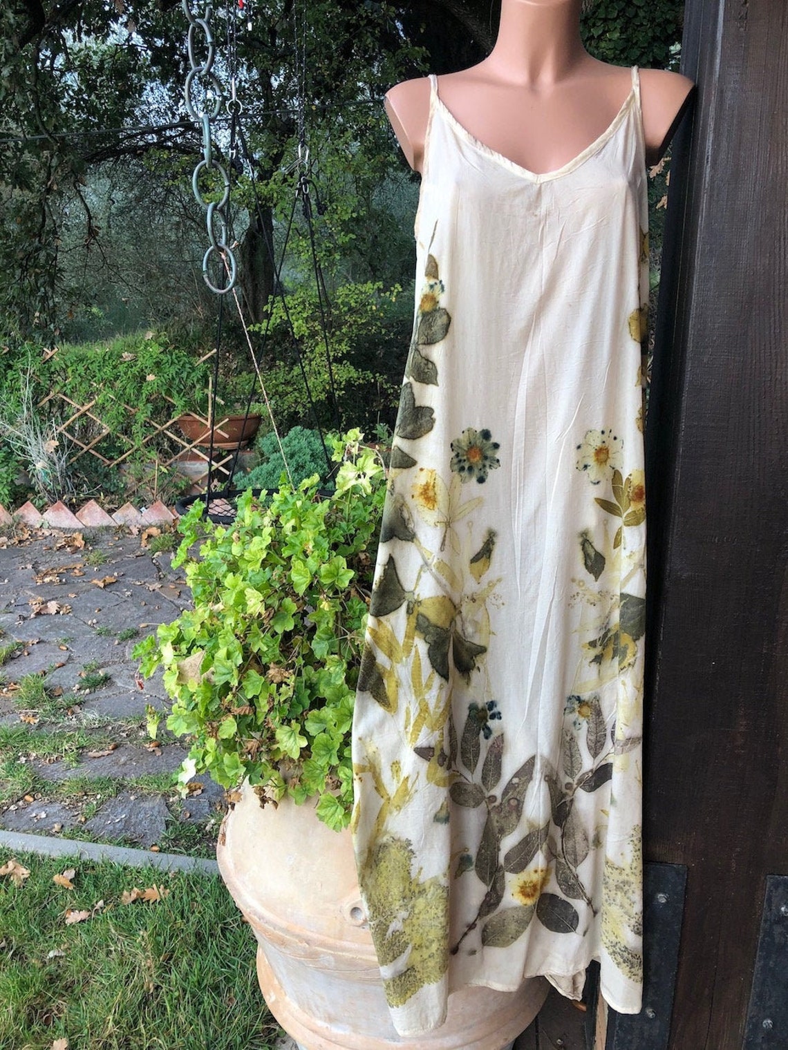Natural cotton dress eco printed by hand botanical dyed Etsy