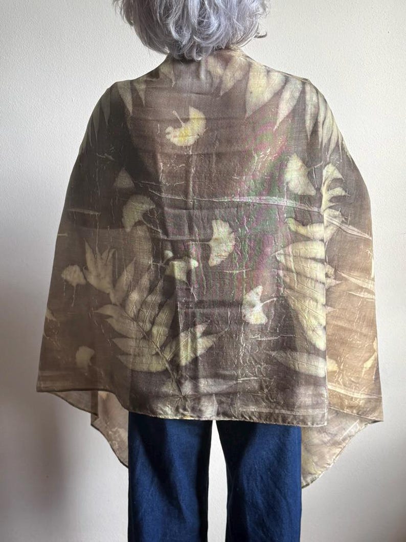 Sciarpe in pura seta, eco stampate, colori naturali, scialli eco-print, wool scarf eco printed, shawl eco dyed only natural botanical dye Brown 70x180cm