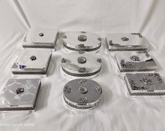 BIS HALLMARKED 925 Antique Silver Box set - pure silver gift items- silver pooja items for home, return gift for navarathri,wedding