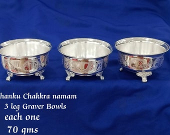 BIS HALLMARKED 925 Silver Bowl /  Goddess Laxmi design temple utensils, silver lamp, oil lamp, silver table articles ,milk glass water