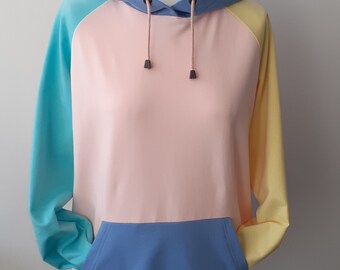 pink yellow blue hoodie