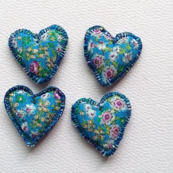 Coeur Tissu Liberty - 1.4In 3.50cm X 1cm Scrapbooking, Quilting, Barrettes, Broches, Badges, Pins...