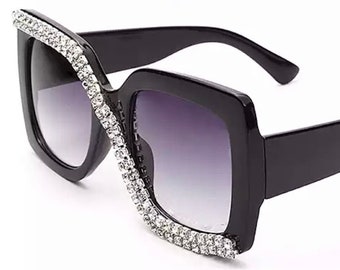 Fashion Square Crystal Diamond Lunettes de soleil pour femme | Lady’s Big Frame Unique Gradient Lunettes de soleil | Lunettes de soleil carrées en diamant surdimensionnées