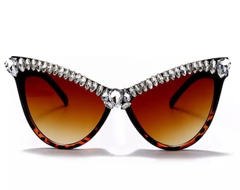 Lunettes de soleil en diamant surdimensionnées pour femmes | Strass Lunettes de soleil oeil de chat | lunettes rétro de luxe vintage| Lunettes de soleil vintage Bling Party