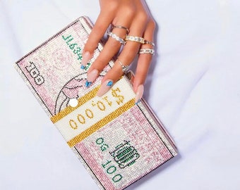 Rhinestone Luxury Money Clutch | Colourful Purse Dollars Handbag | Bling tack of Cash Evening Handbags | Women's Diamond Money Clutch