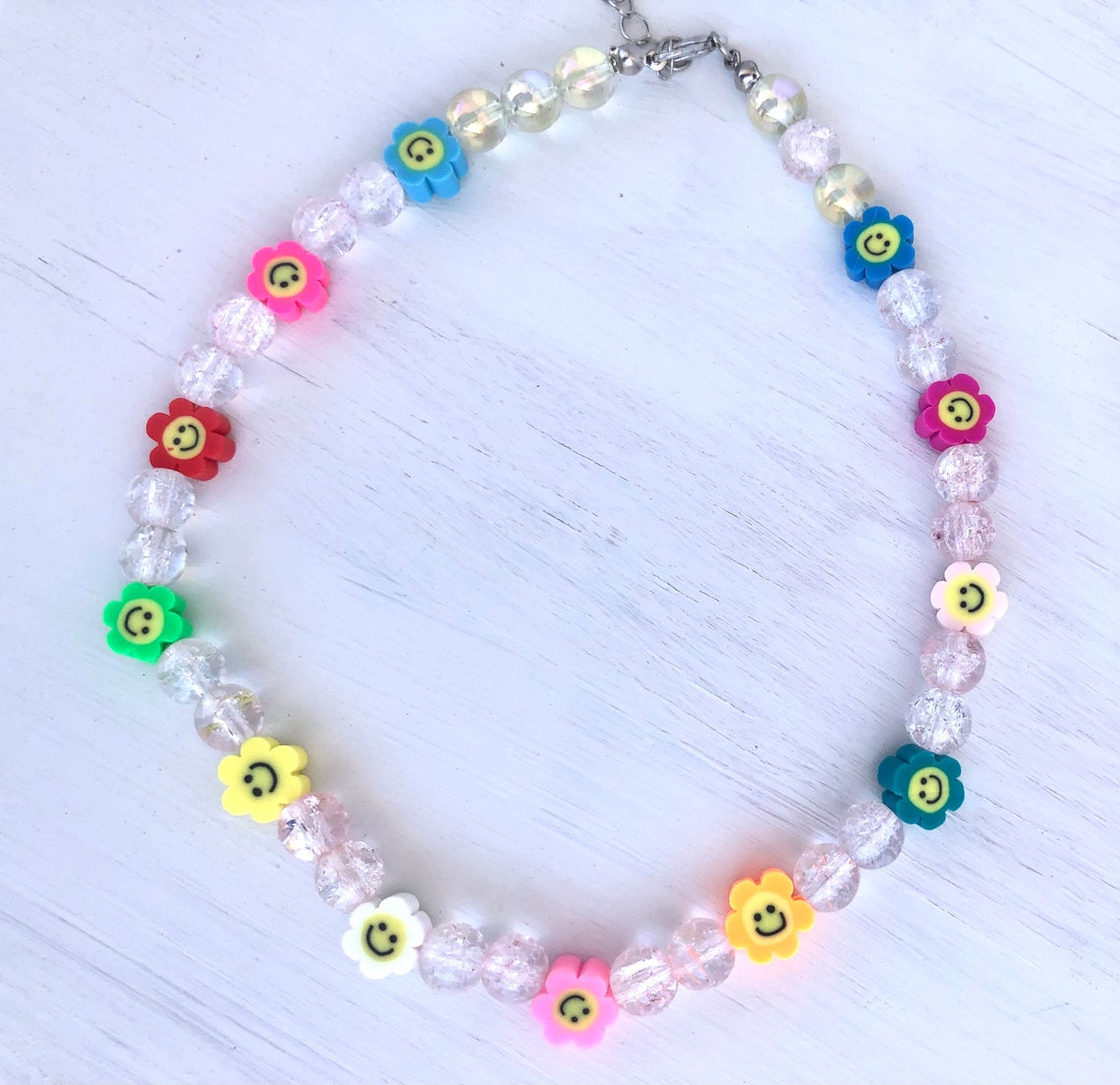 Flower Smiley Face Beads Necklace Super 90s Summer Vibes Etsy
