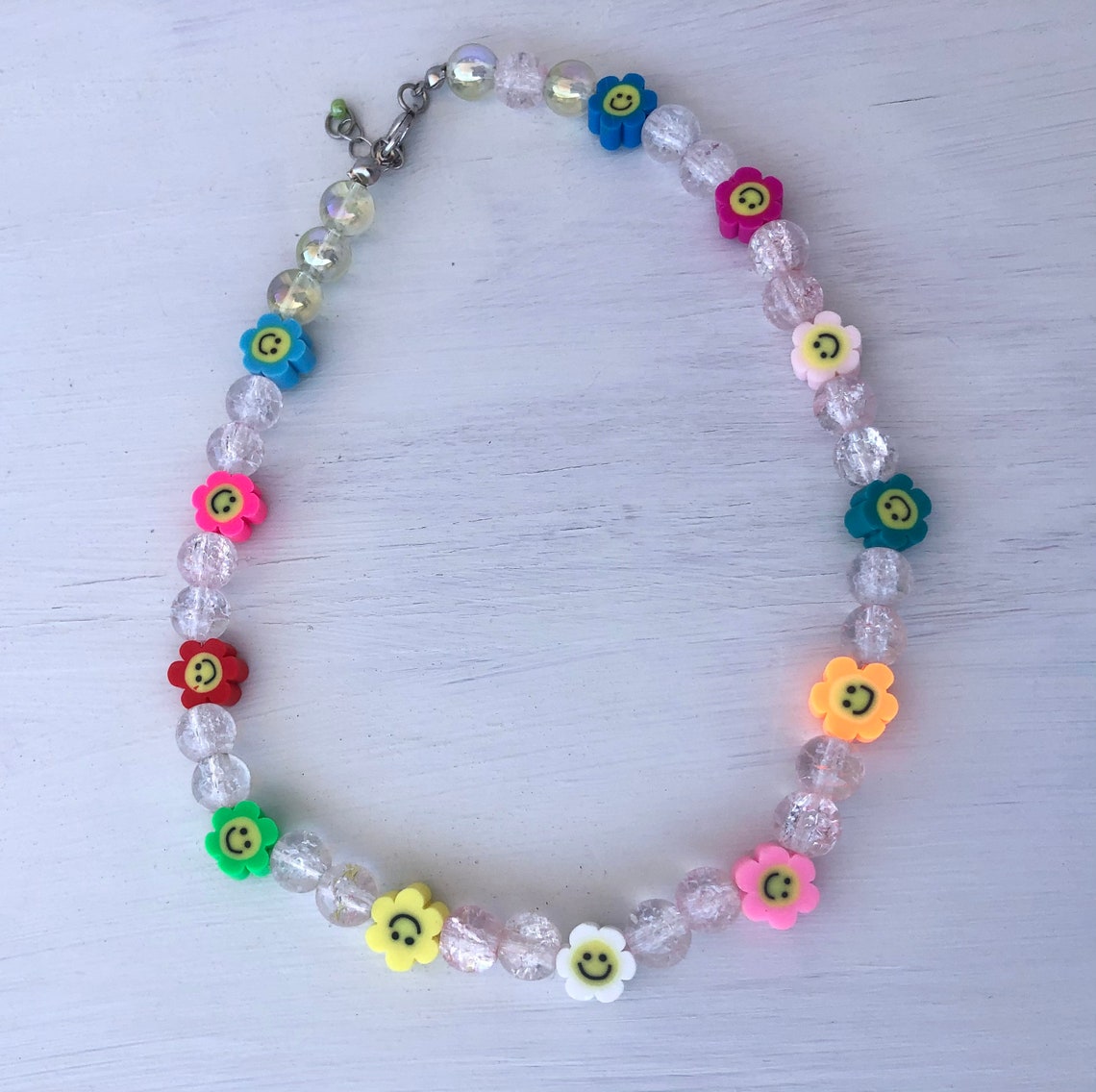 Flower Smiley Face Beads Necklace Super 90s Summer Vibes Etsy