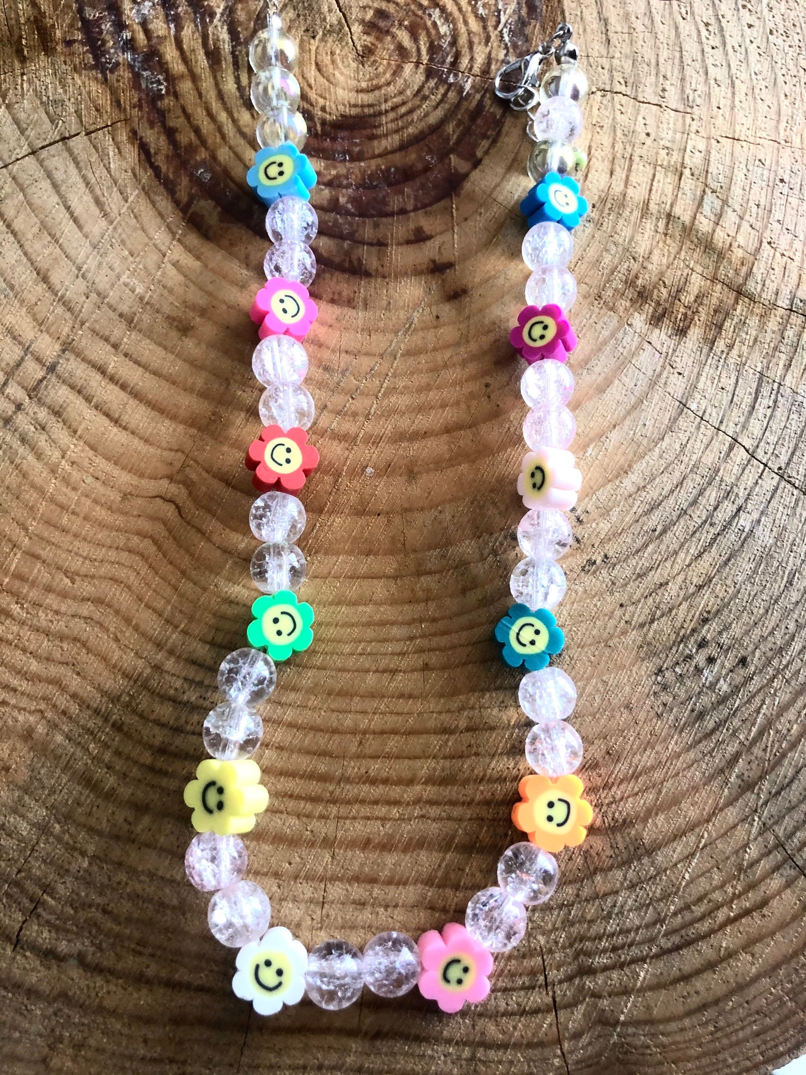 Flower Smiley Face Beads Necklace Super 90s Summer Vibes Etsy