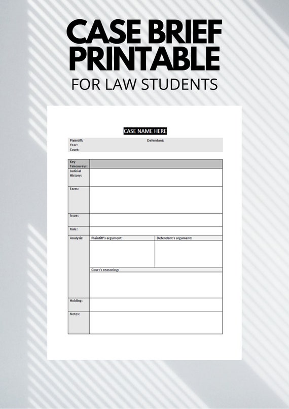 Legal Case Brief Summary Outline Template For Law Students Etsy