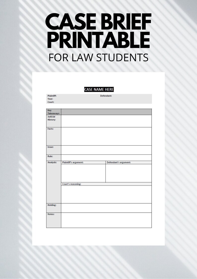 Legal Case Brief Summary Outline Template For Law Students Etsy