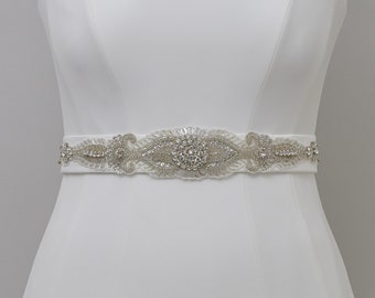 Hazel High Quality Beaded Belt, Crystal Bead Applique,  Bridal Belt Applique