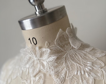 Bridal Lace Jacket, Long Sleeve Wedding Dress Topper, High Neck Button Back Bolero