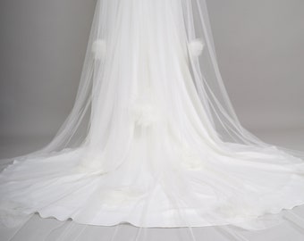 Daisy Wedding Veil, Tulle Wedding Veil, Lace Veil, Bridal Veil, Flower Wedding Veil, Long Bridal Veil, Flower Veil