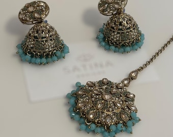 Conjunto de brincos e tikka Polki