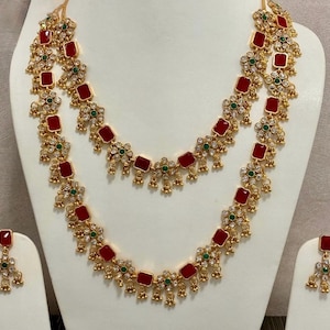 South indian double necklace and earrings, women's jewellery