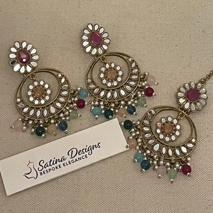 Simple mirror earrings and tikka, ladies accessories