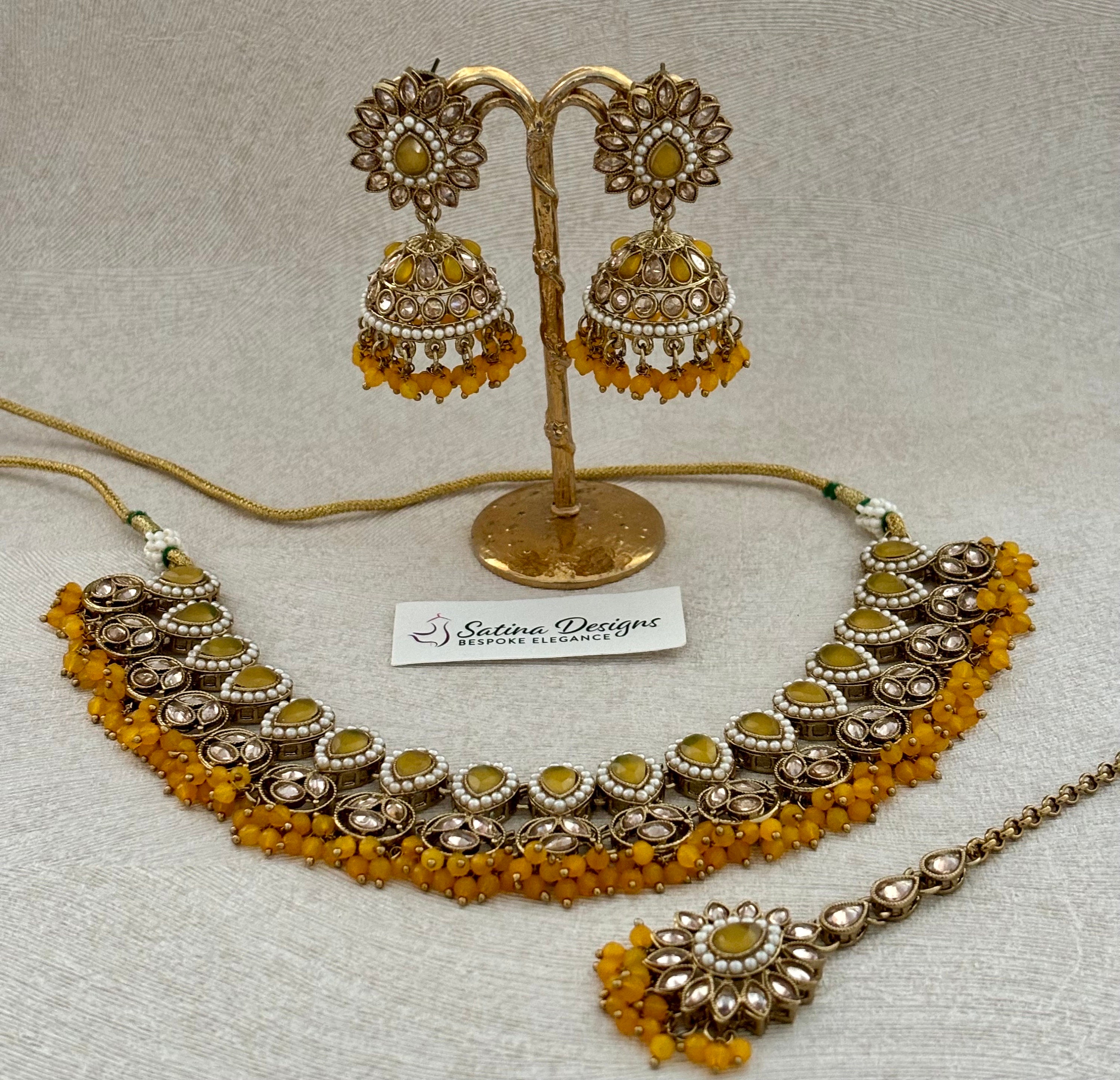 Polki set with jhumkis and tikka, ladies fashion