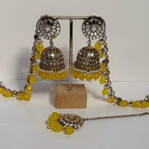 Mirror jhumki and tikka set, ladies jewellery