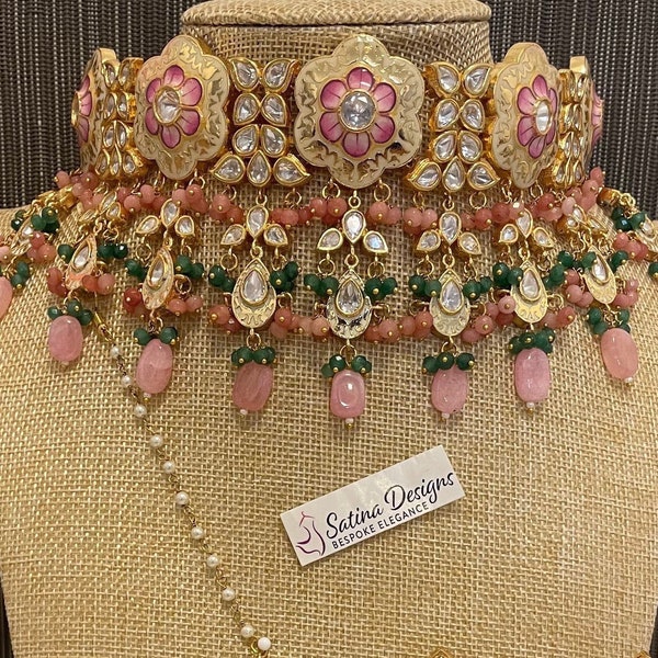 Paachi kundan meenakari set gold plated, ladies jewellery
