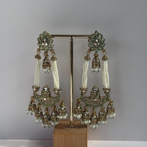 long Polki earrings Sea Blue
