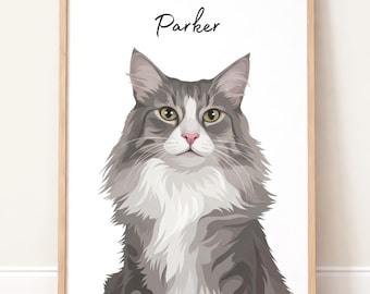 Custom Cat Portraits Using Your Photo Personalized Digital Dog Portraits Cat Portraits Custom Cat Portraits Pet Loss Gifts Pet Memorial Gift