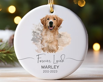 Personalized Pet Memorial Watercolor Ornament Using Pet's Photo + Name - Custom Ornament Christmas Dog Ornament Personalized Dog Ornament