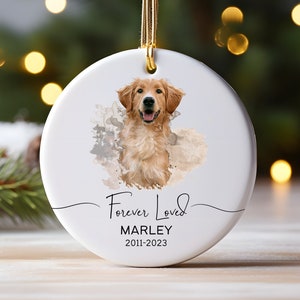 Personalized Pet Memorial Watercolor Ornament Using Pet's Photo + Name - Custom Ornament Christmas Dog Ornament Personalized Dog Ornament